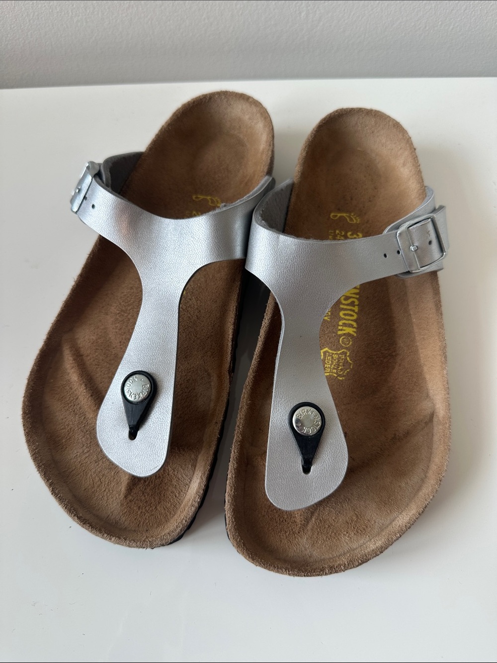 Birkenstock Silver T-Strap Gizeh Sandals for Women